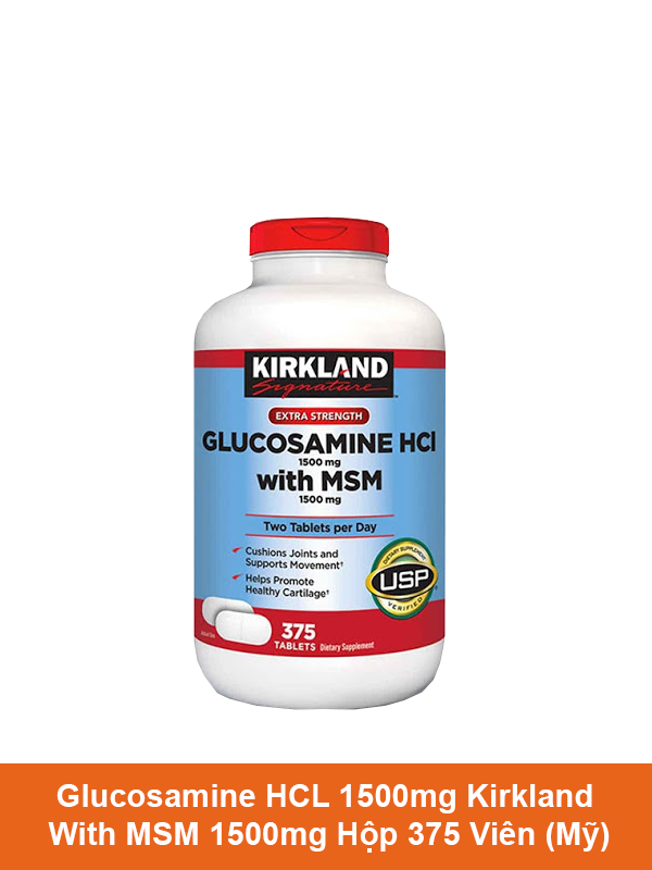 Viên uống Glucosamine HCL 1500mg Kirkland With MSM Hộp 375 Viên vàng