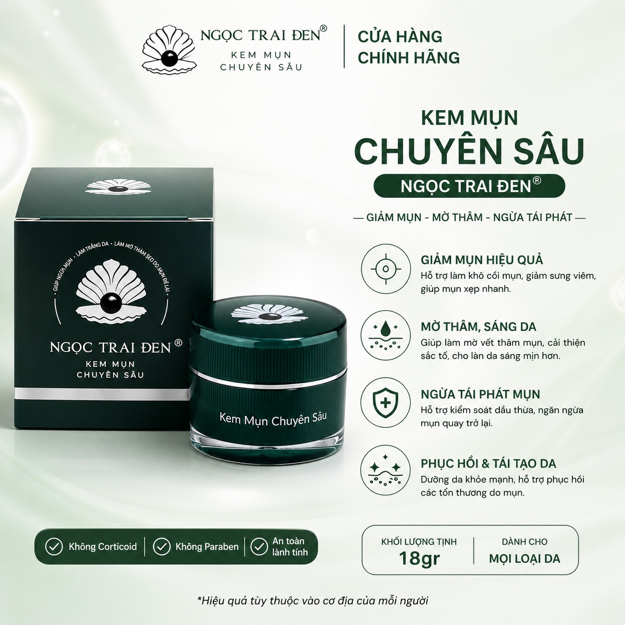 Kem Ngoc Trai Đen Trị Mụn Chuyên Sâu 18gr