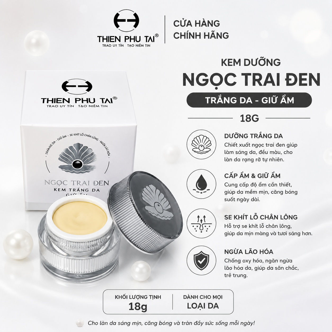 Kem Ngọc trai đen trắng da giữ ẩm 18g 1