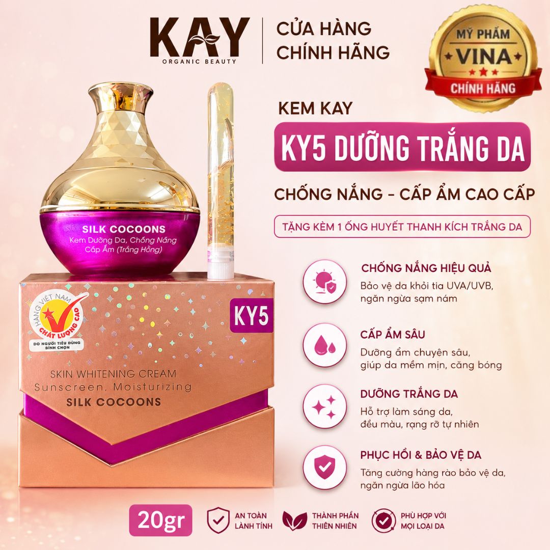 KEM KAY KY5 DƯỠNG TRẮNG DA CHỐNG NẮNG CẤP ẨM CAO CẤP - Tặng kèm 1 ống huyết thanh kích trắng da 1