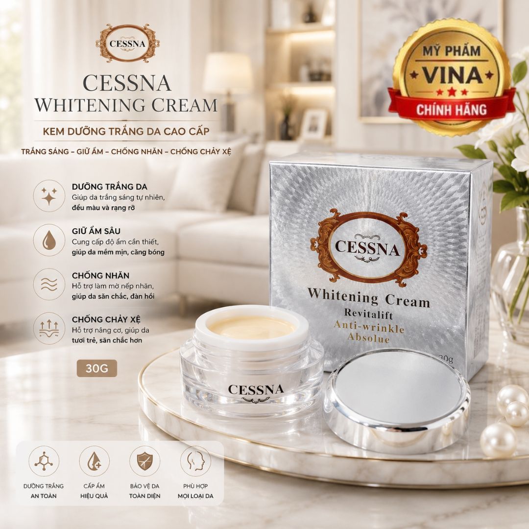 Kem dưỡng trắng da, giữ ẩm, chống nhăn, chảy xệ Cessna Whitening Cream - Bạc - 30g 1