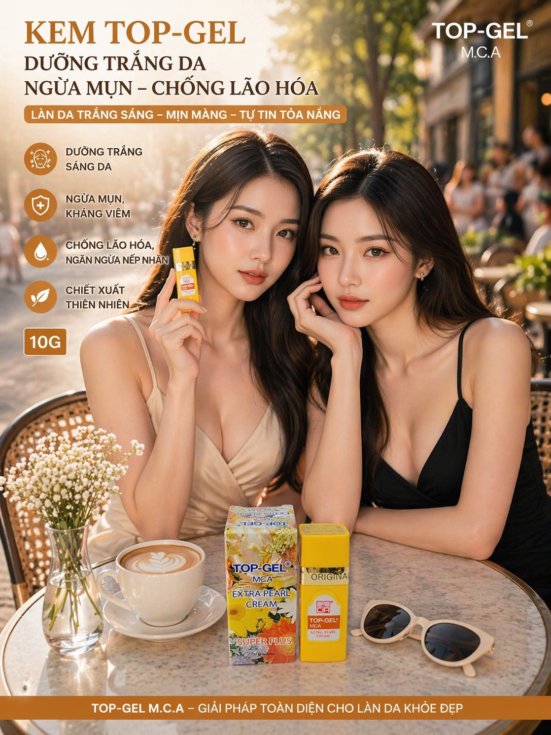 Kem TOP-GEL dưỡng trắng da, ngừa mụn, chống lão hóa 10g 2