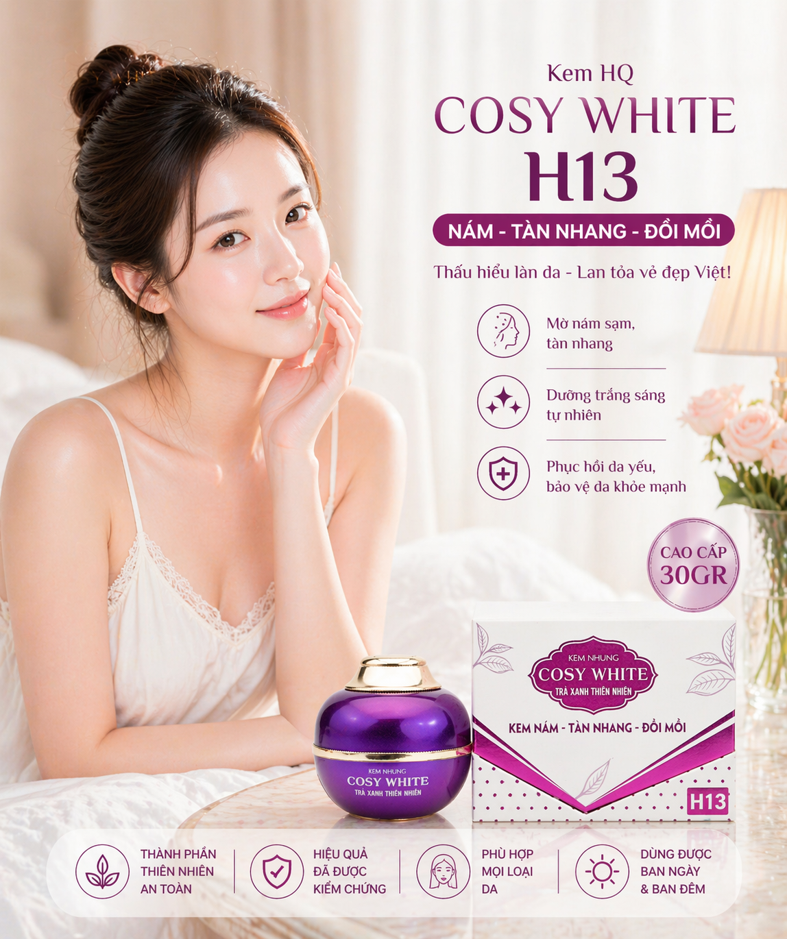 Kem HQ COSY WHTIE H13 Ngừa Nám Tàn Nhang Đổi Mồi 30gr 2