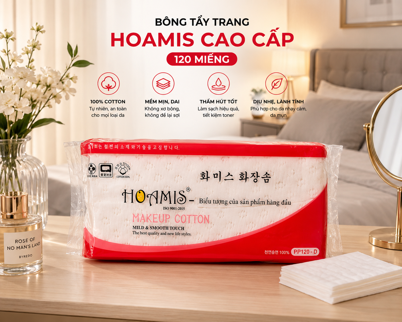 BÔNG TẨY TRANG HOAMIS CAO CẤP 120 MIẾNG
