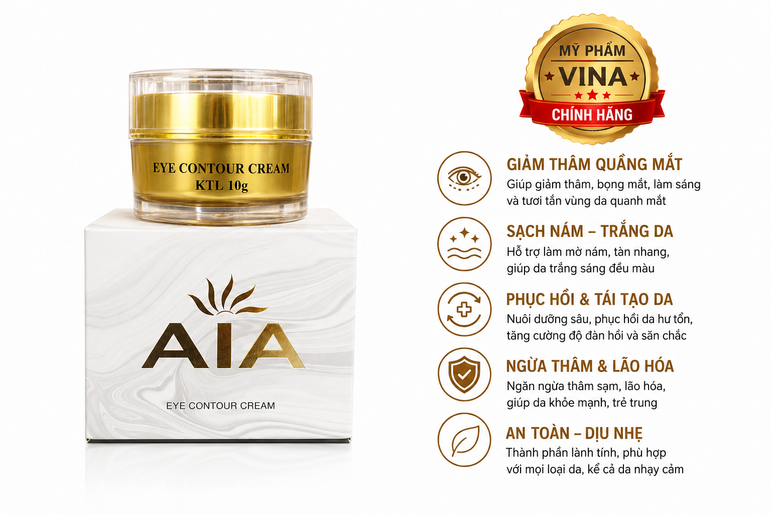 KEM AIA SẠCH NÁM TRẮNG DA PHỤC HỒI DA NGỪA THÂM QUẰNG MẮT 15GR 2