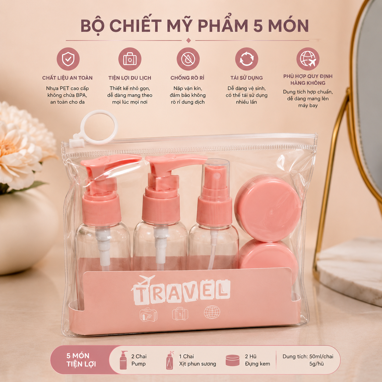 Bộ Chiếc Mỹ Phẩm Cao Cấp Tiện Lợi 5 MÓN (nhỏ xinh) 2