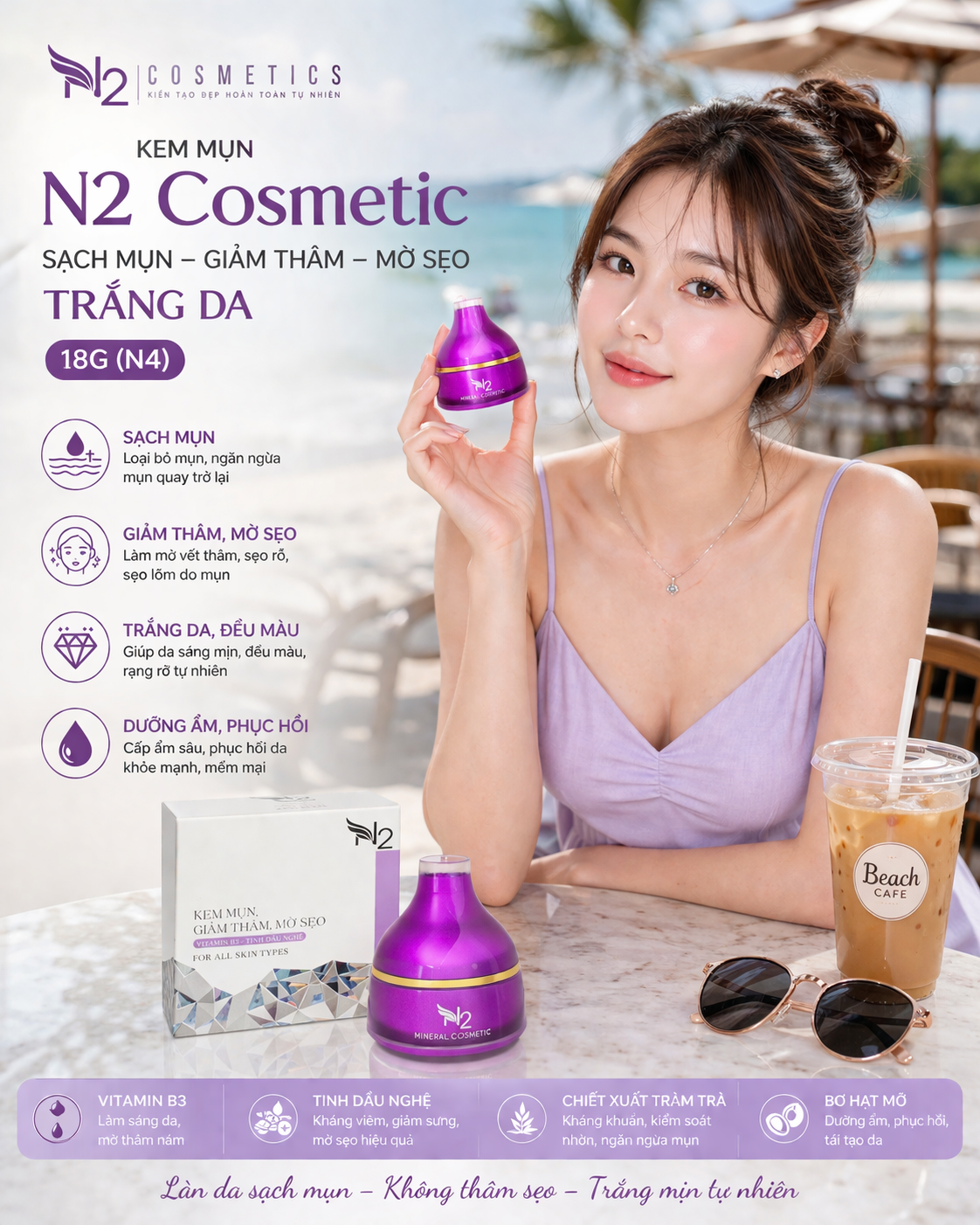 KEM N2 COSMETIC SẠCH MỤN GIẢM THÂM MỜ SẸO TRẮNG DA 18g (N4) 1