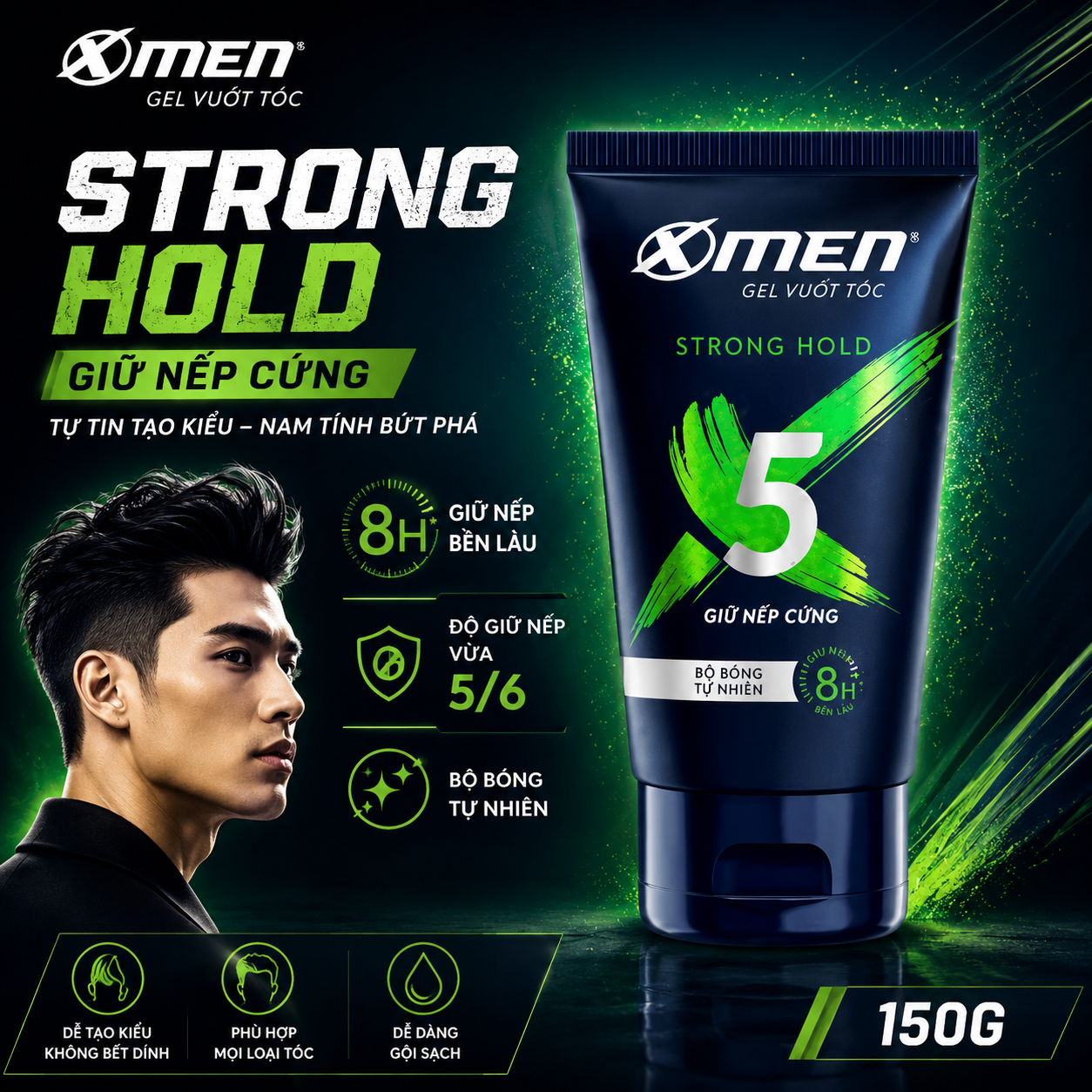 Gel vuốt tóc XMen Strong Hold tạo nếp cứng cực nhanh 150g 2