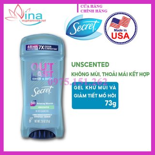 Lăn khử mùi nữ Secret Unscented Clear gel 73g - Mỹ