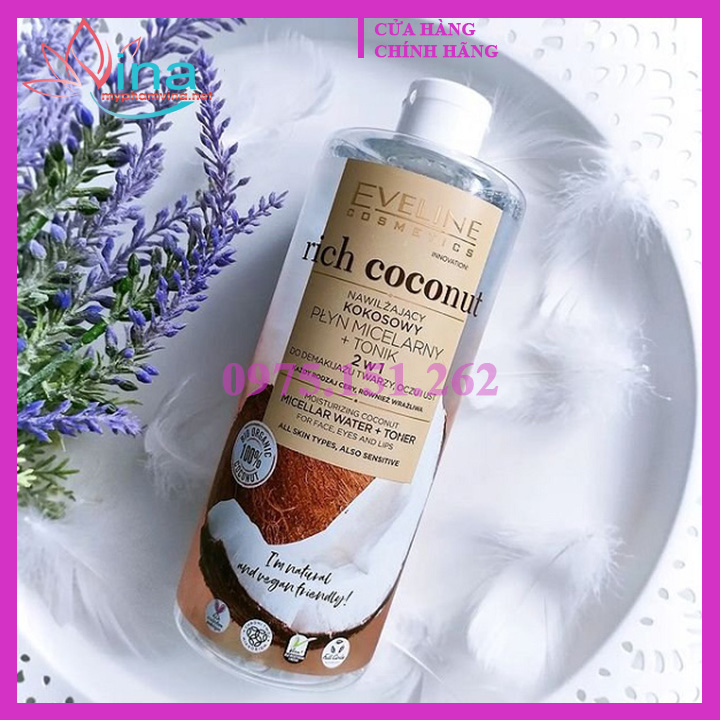 Nước tẩy trang Eveline Rich Coconut dưỡng ẩm tinh dầu dừa 2 tác động 500ML 1