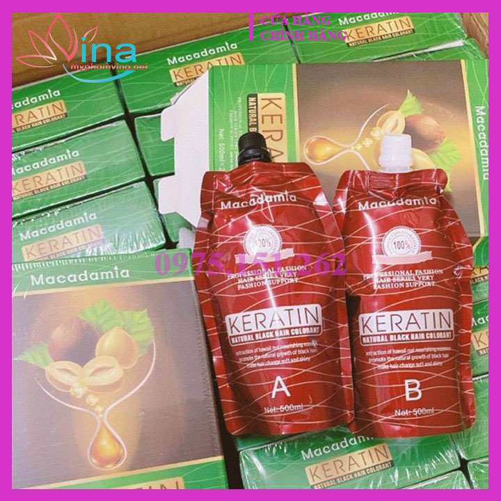 Thuốc Nhuộm Tóc Đen Phủ Bạc Keratin Macadamia 500ml - MÀU ĐEN 1