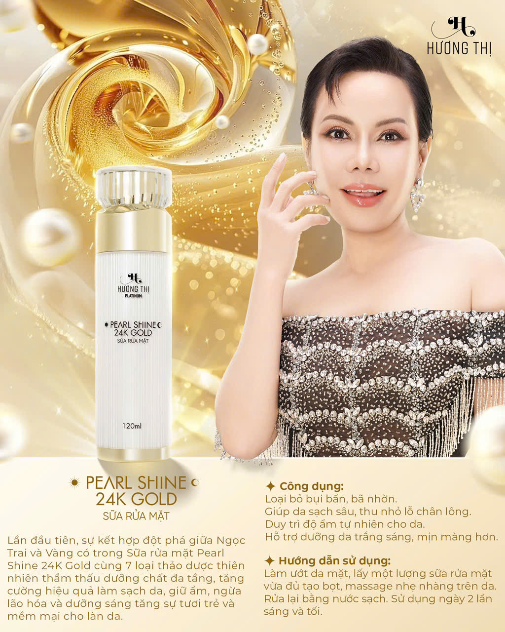 Sữa rửa mặt ngọc trai vàng 24k Hương Thị Pearl Shine 24K Gold 120ml 1