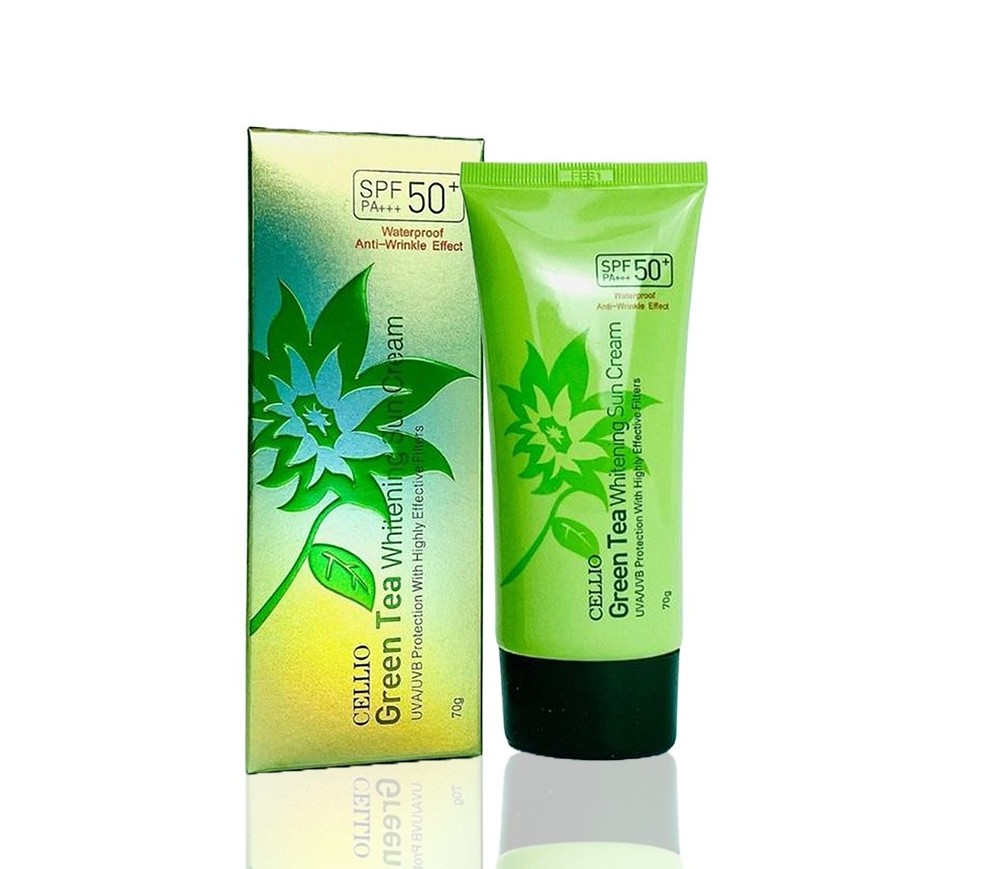 Chống nắng Cellio Green Tea Whitening Sun Cream SPF50+/PA+++ 70g - Xanh Lá 2