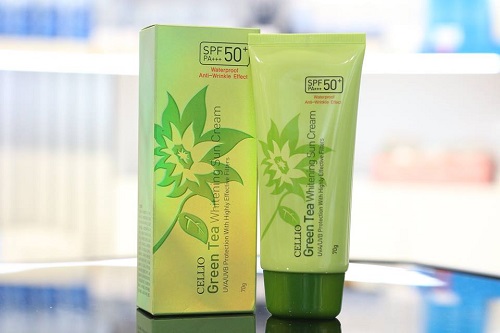 Chống nắng Cellio Green Tea Whitening Sun Cream SPF50+/PA+++ 70g - Xanh Lá 1