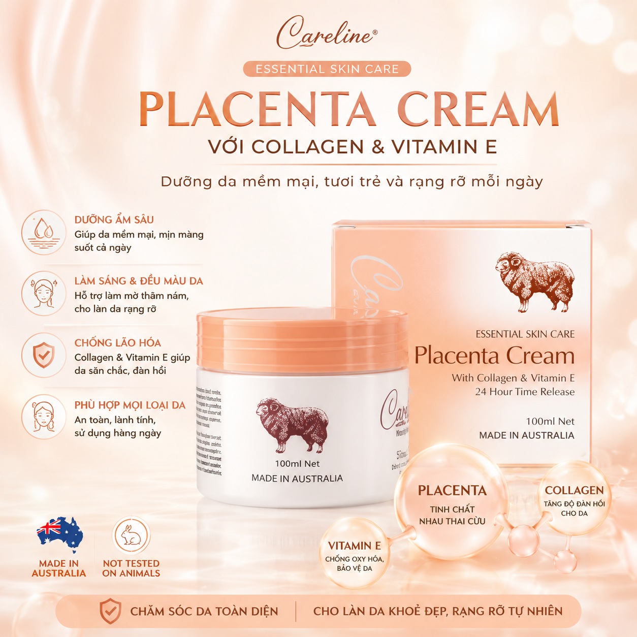Kem cừu Carelin Careline Placenta Cream with Collagen & vitamin E 100ml