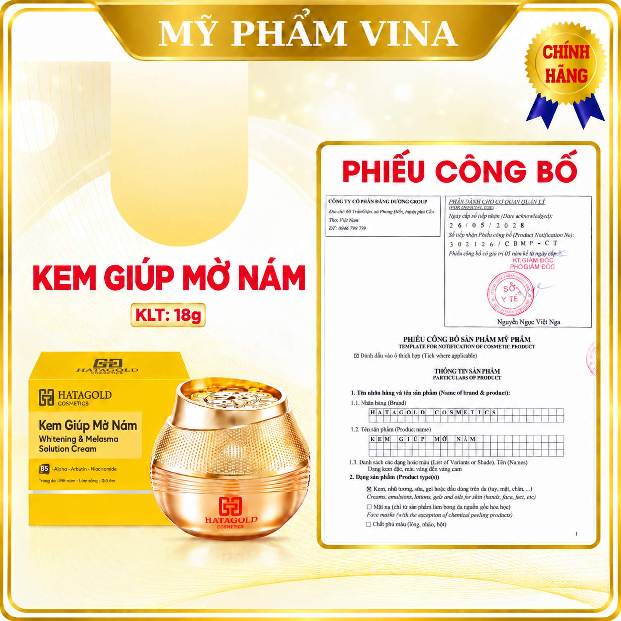 Kem Hatagold Nám Dưỡng Trắng Da Tinh Chất Nano Vàng Và Nhị Sen - Whitening and Melasma Solution Cream - 18gr 2