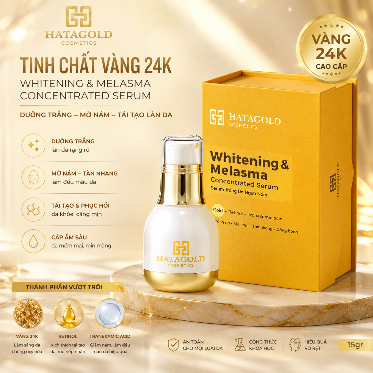 Serum Hatagold Tinh Chất Vàng 24K - Whitening and Melasma Concentrated Serum - 15gr 1