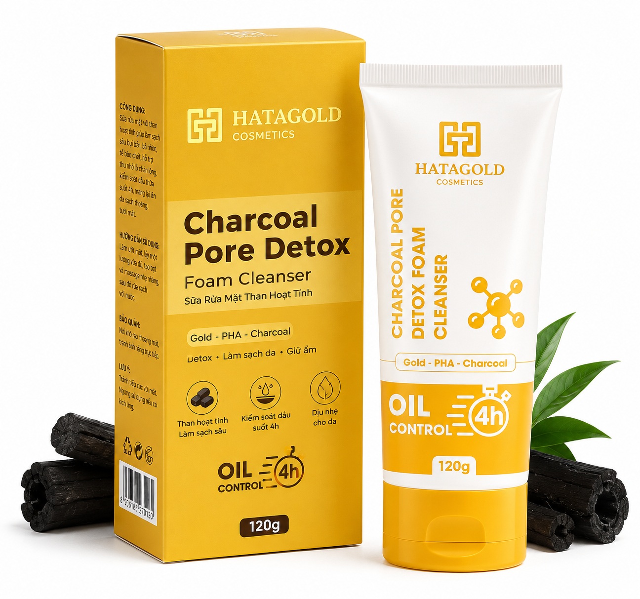 Sữa Rửa Mặt Hatagold Thải Độc Than Hoạt Tính - Charcoal Pore Detox Foam Cleanser - Oil Control 4h - 100gr 1