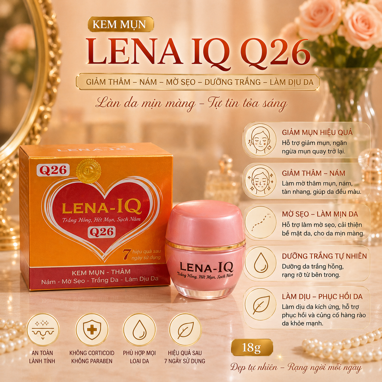 Kem Mụn LENA IQ Q26 - Giảm Thâm, Nám, Mờ Sẹo, Dưỡng Trắng, Làm Dịu Da 18g 2