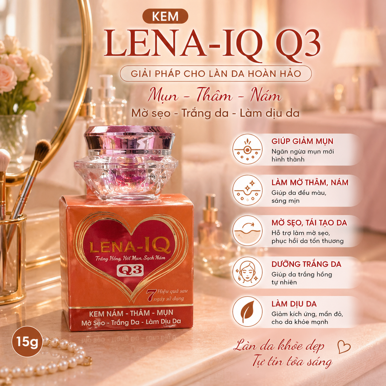 Kem LENA-IQ Q3 mụn - Thâm - Nám - Mờ sẹo - Trắng da - Làm dịu da (20g) 1