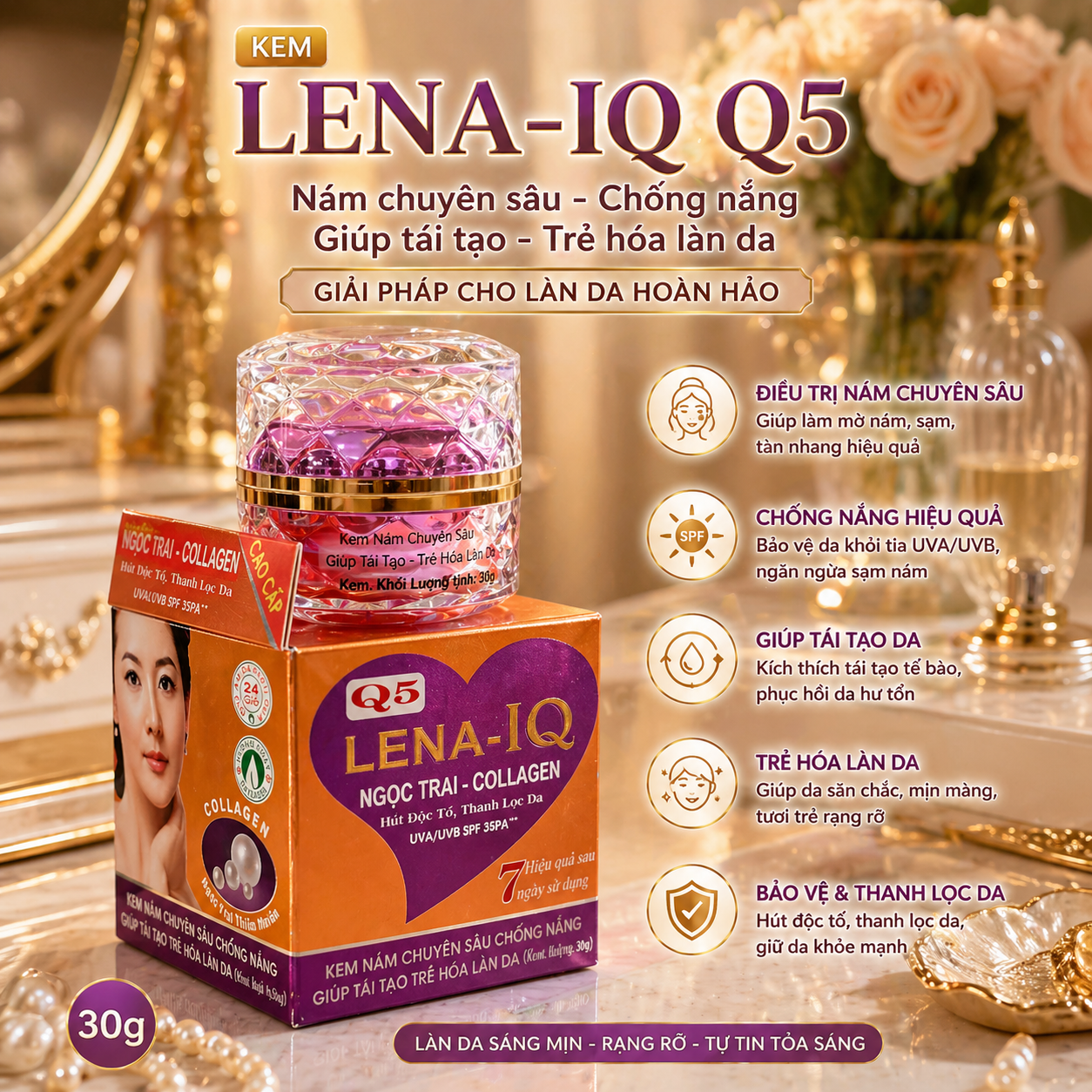 Kem LENA-IQ Q5 nám chuyên sâu - Chống nắng - Giúp tái tạo - Trẻ hóa làn da (30g) 2