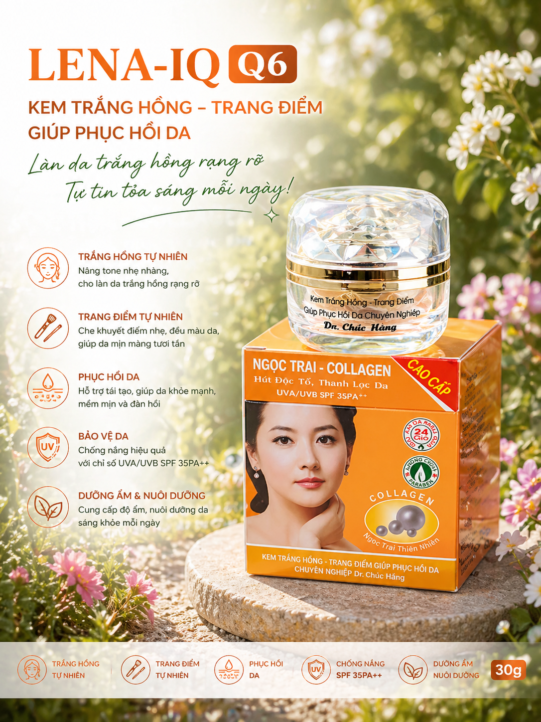 Kem LENA-IQ Q6 trắng hồng - Trang điểm - Giúp phục hồi da (30g) 2