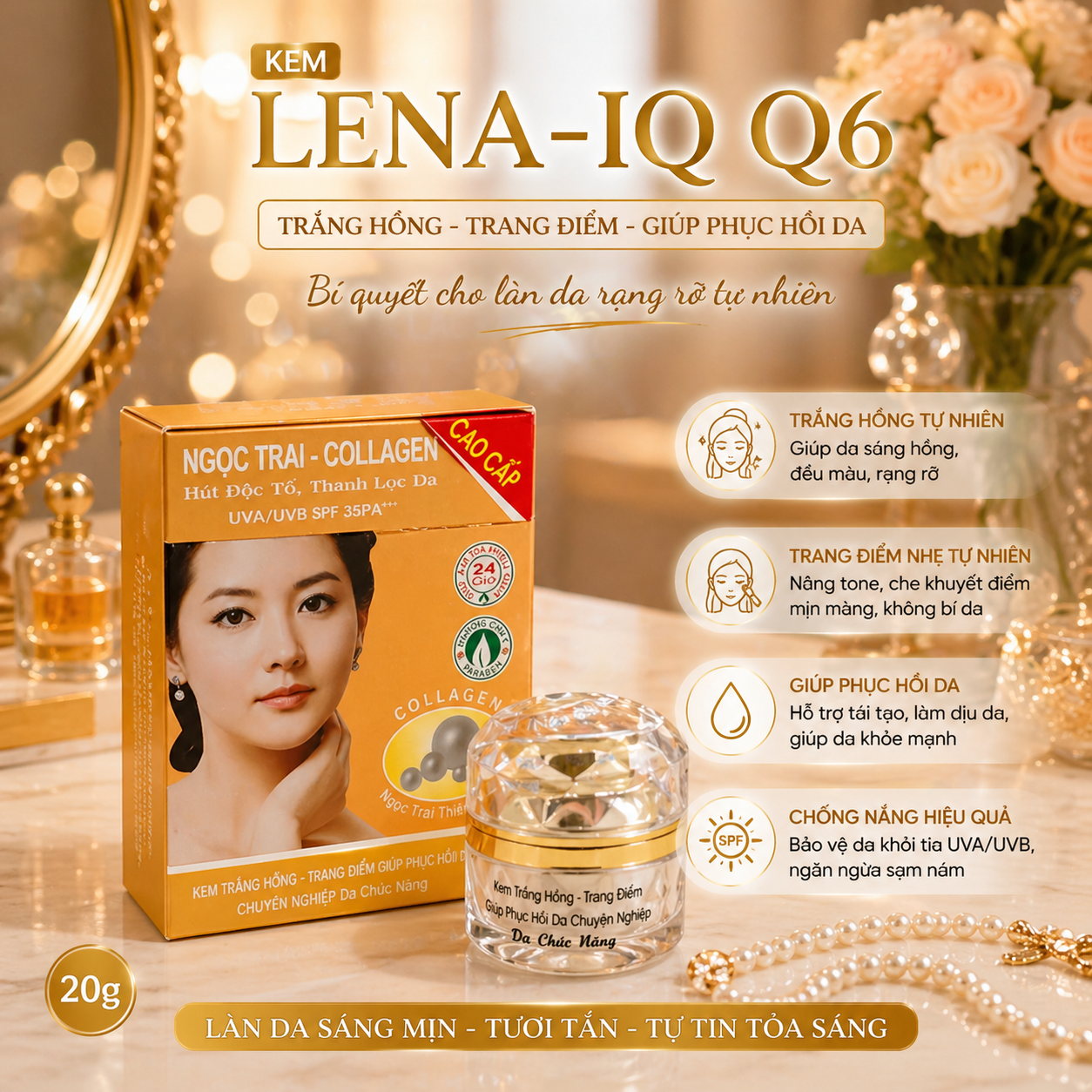 Kem LENA-IQ Q6 trắng hồng - Trang điểm - Giúp phục hồi da (30g) 1