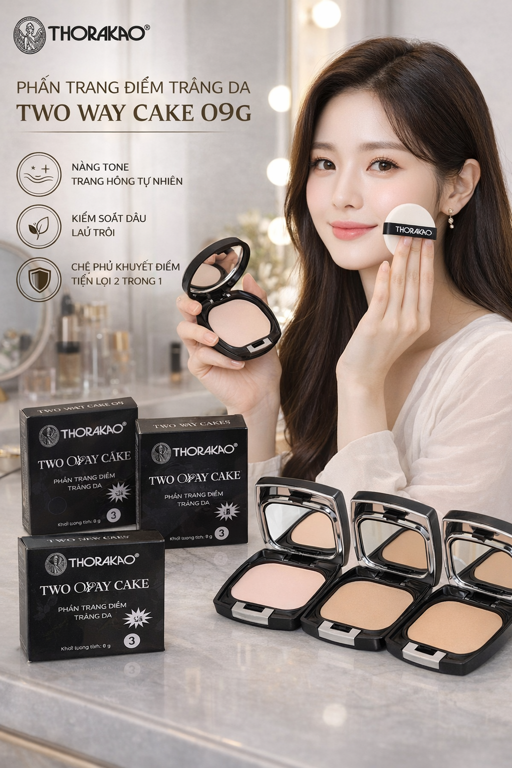Phấn trang điểm trắng da Thorakao Two Way Cake 9g 1
