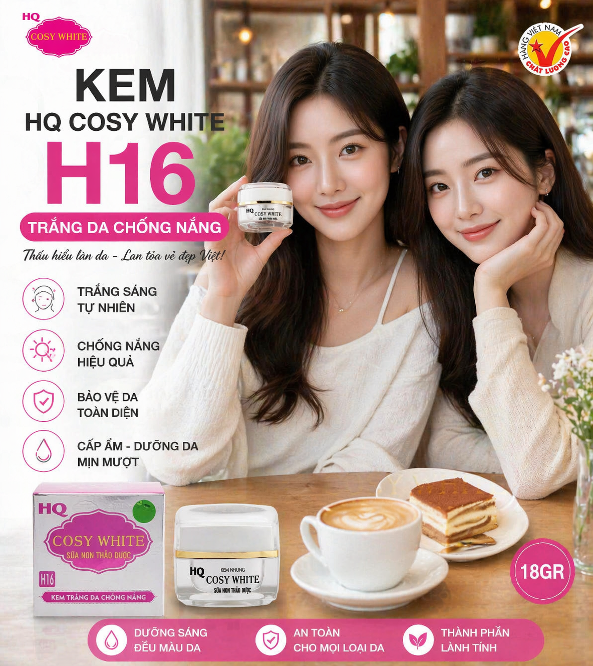 Kem HQ Cosy White H16 Trắng Da Chống Nắng 18GR 2