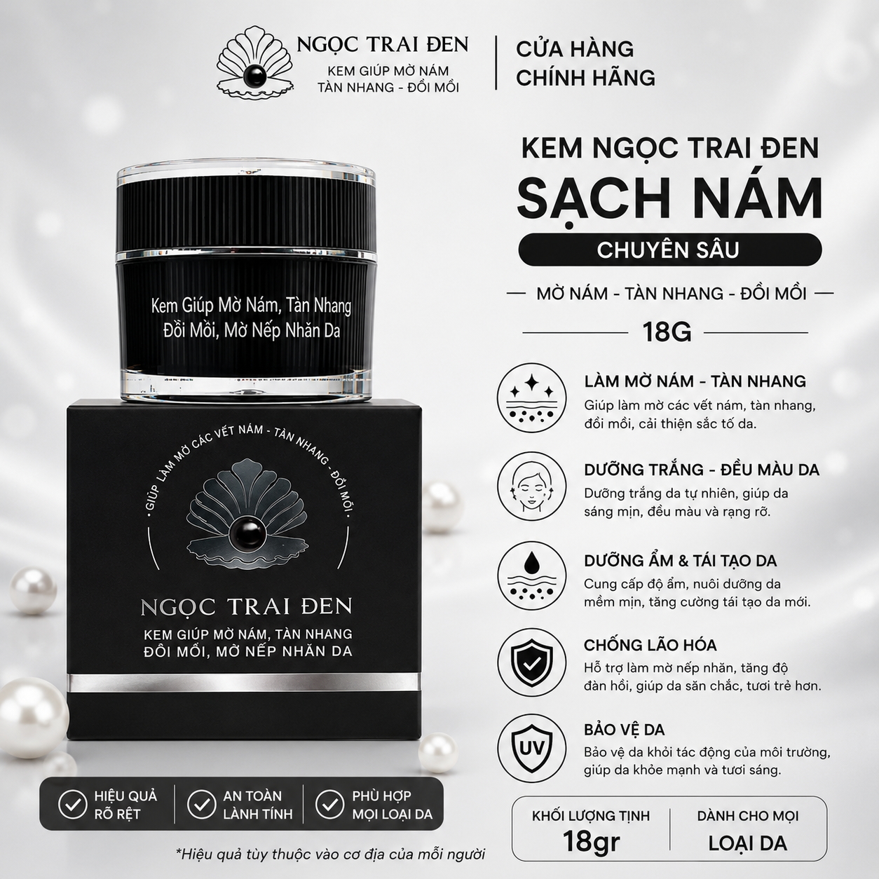 KEM NGỌC TRAI ĐEN SẠCH NÁM CHUYÊN SÂU 18GR 1