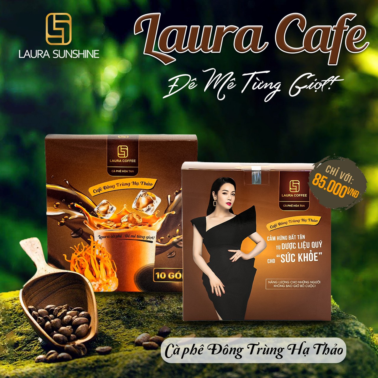 Cà phê Đông trùng Hạ thảo Laura Coffee Hộp 10 gói - Laura Sunshine Nhật Kim Anh