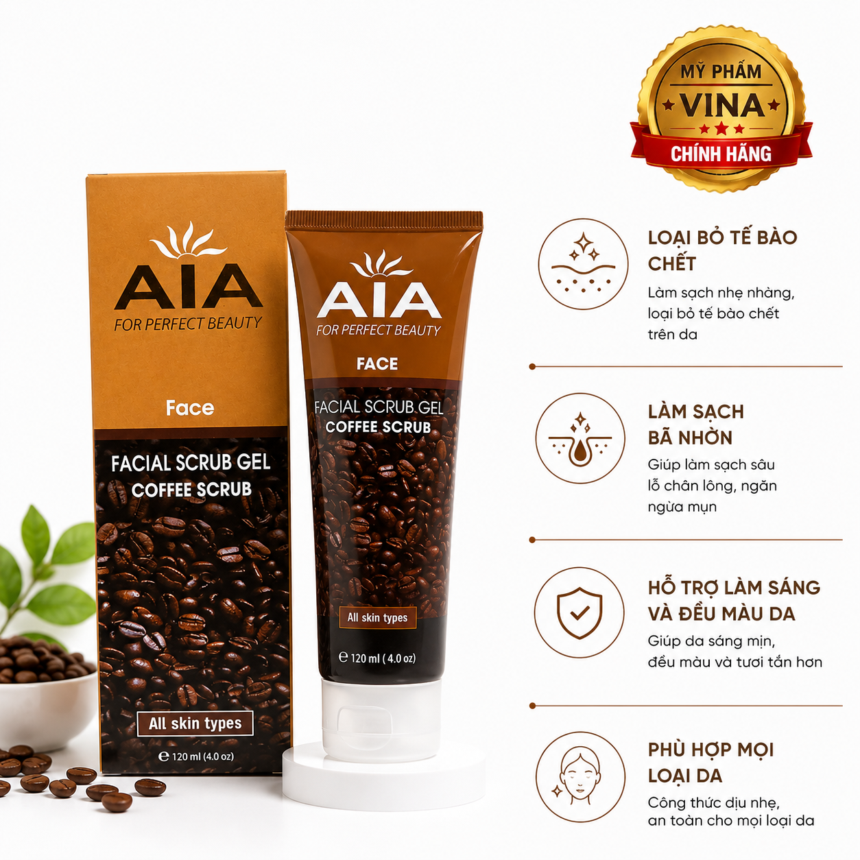 Gel tẩy tế bào da chết dành cho mặt AIA Coffee Scrub Face 120ml 1