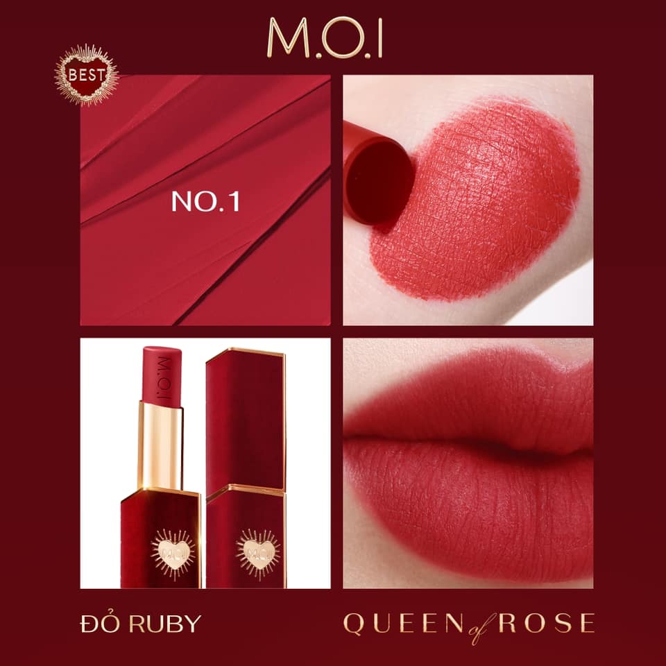 Son Thỏi Cao Cấp Queen Of Rose #1 Đỏ ruby (tặng hủ tẩy tbc cám gạo) - M.O.I COOSMETIC HỒ NGỌC HÀ	 2