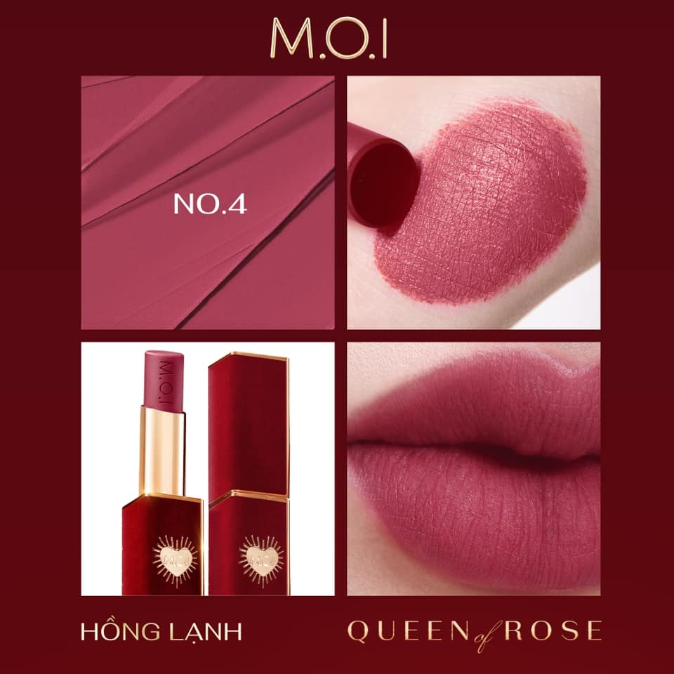 Son Thỏi Cao Cấp Queen Of Rose #4. Hồng lạnh (tặng hủ tẩy tbc cám gạo) - M.O.I COOSMETIC HỒ NGỌC HÀ	 2