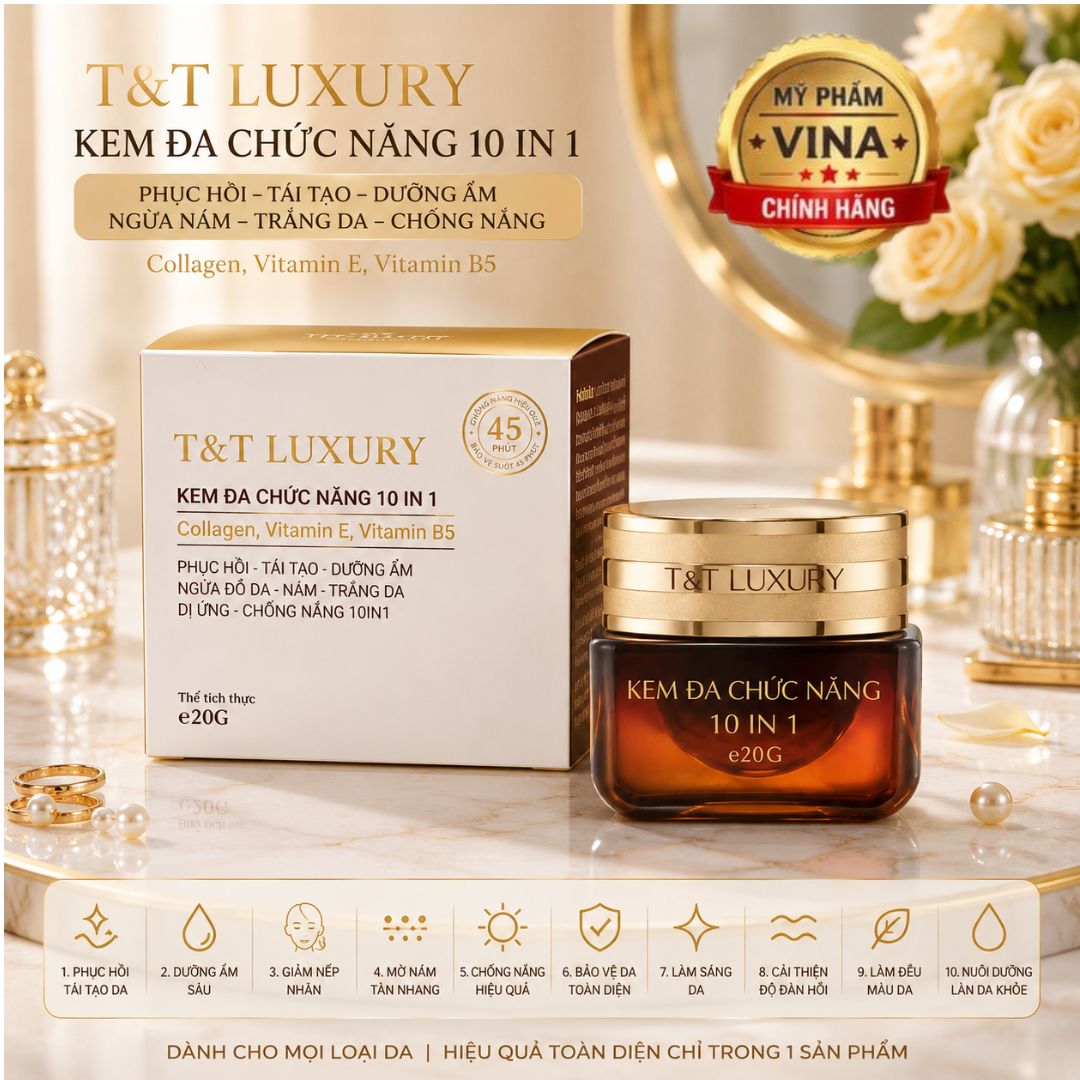 Kem T&T LUXURY đa chức năng 10 IN1 phục hồi - tái tạo - dưỡng ẩm - nám - trắng da - chống nắng SPF 45 PA++ 20gr 1