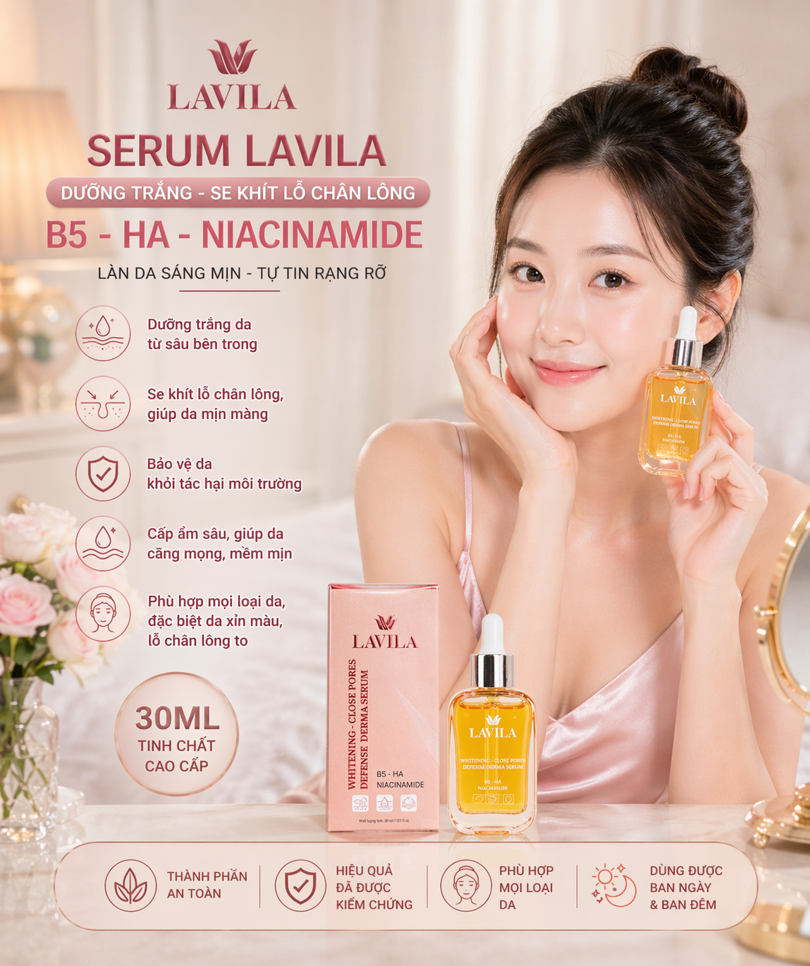 Serum Lavila Dưỡng Trắng Se Khít Lỗ Chân Lông B5-HA-Niacinamide 30ML 1