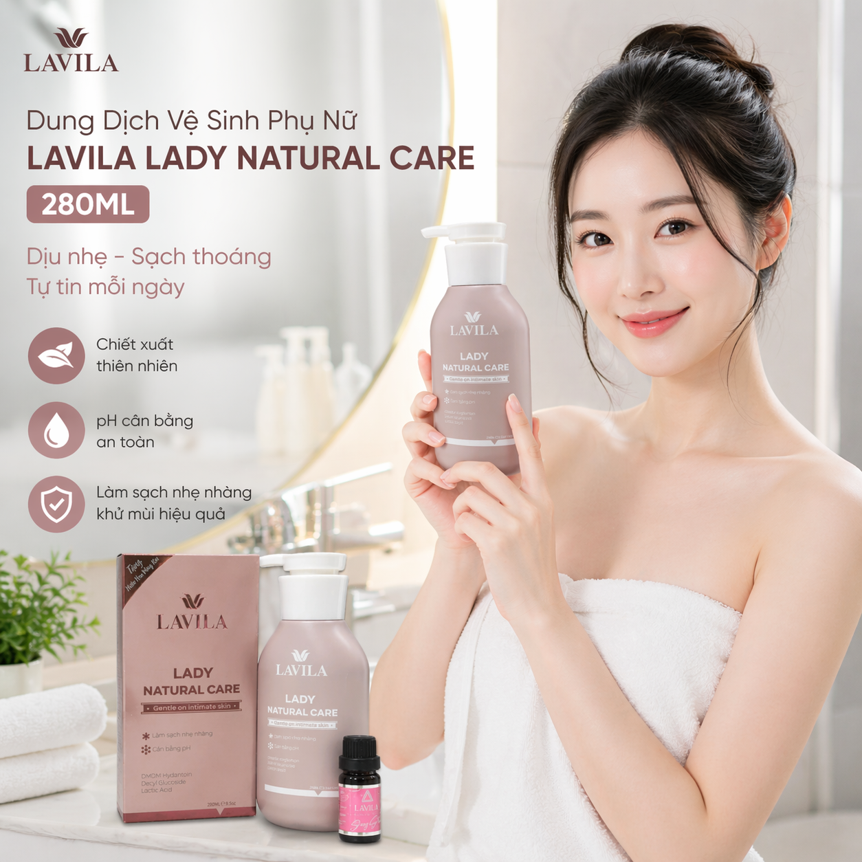 Dung Dịch Vệ Sinh Phụ Nữ Lavila Lady Natural Care 280ML 2