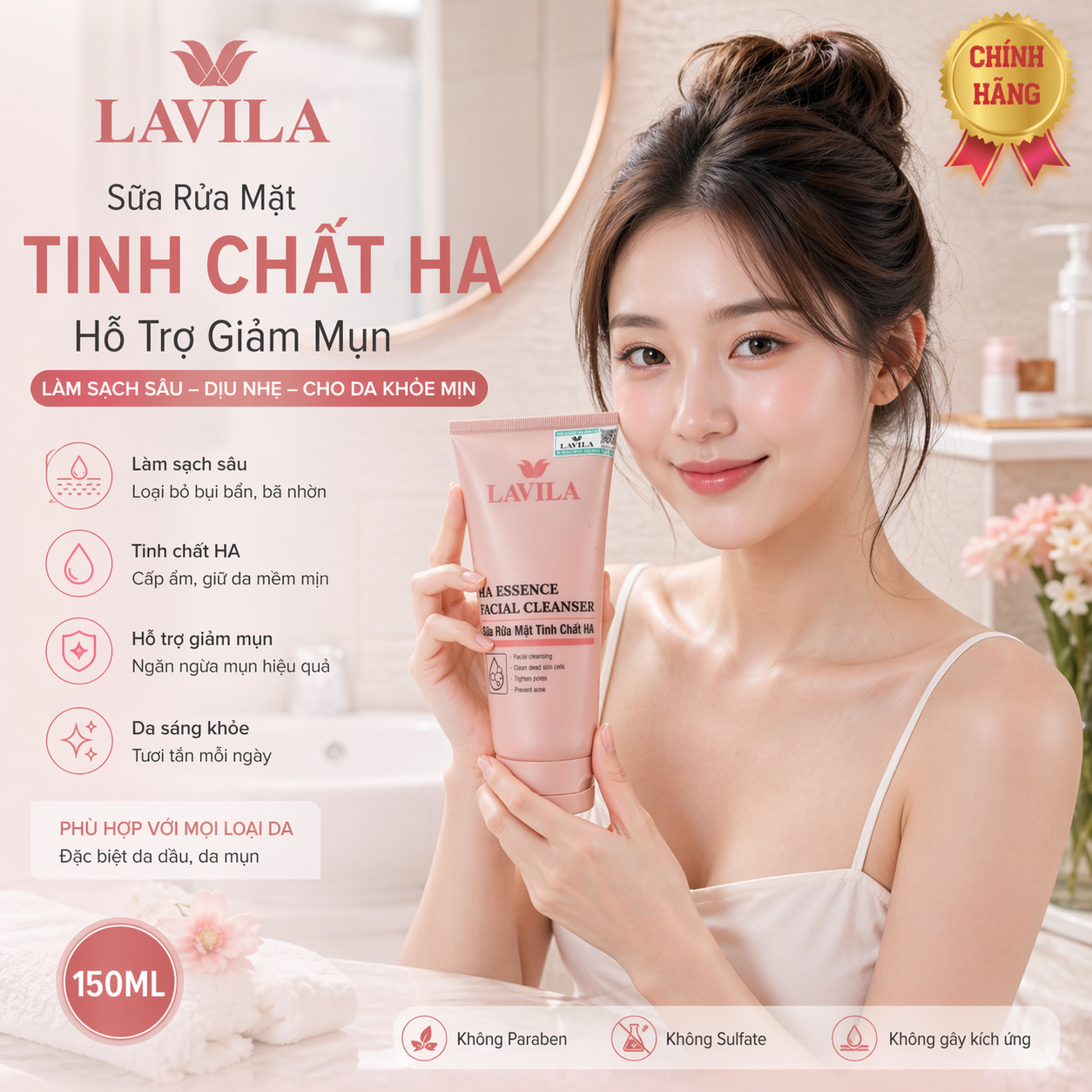 Sữa Rửa Mặt Lavila Chiết Xuất Thảo Dược Giảm Mụn Sáng Da 150ML 2