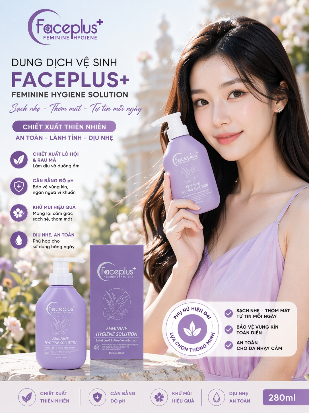 ( Màu tím) Dung dịch vệ sinh Faceplus+ Feminine Hygience Solution 280ml 2
