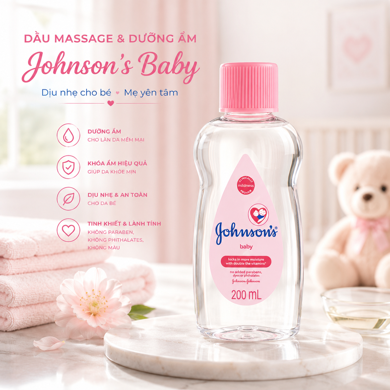 Dầu masage và dưỡng ẩm Johnsons Baby (200ml) 2