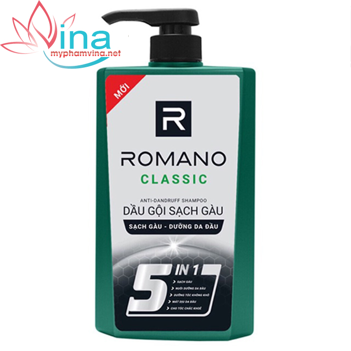 Dầu gội sạch gàu dưỡng da đầu Romano Classic 5 in1 650g 2