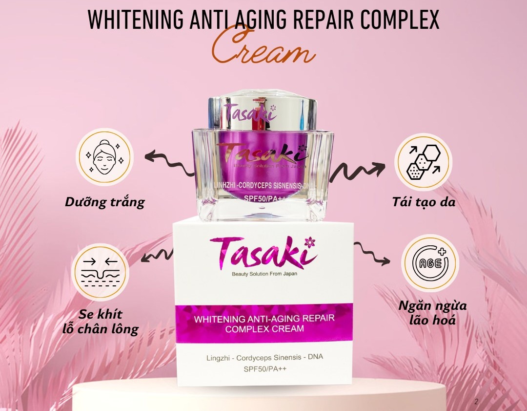 Kem Tasaki Dưỡng trắng da cao cấp Linh Chi – Đông Trùng – DNA 25GR - Tasaki Whitening Anti-aging Repair Complex Cream 2