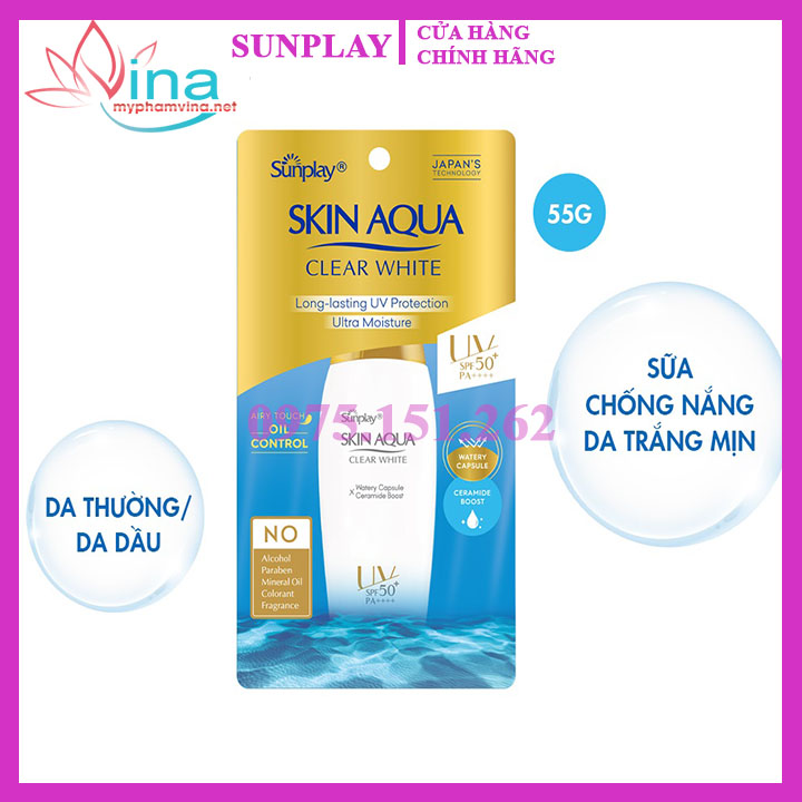 Kem chống nắng dưỡng da trắng mịn Sunplay Skin Aqua Clear White SPF 50+/PA+++ 55ml 2