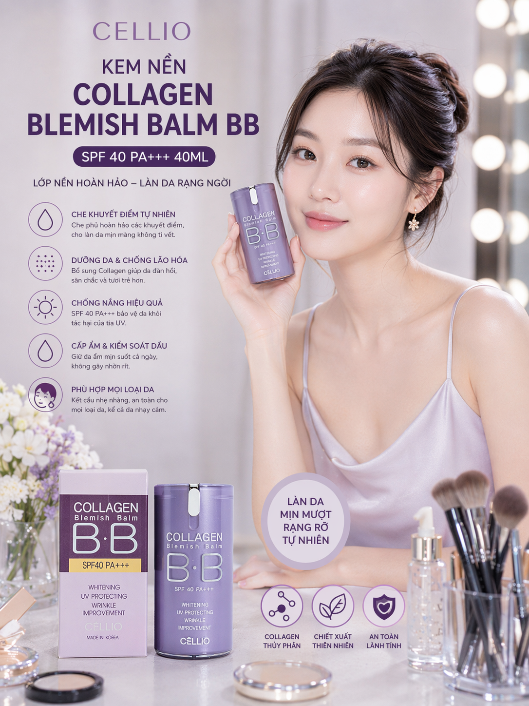 Kem Nền Cellio Collagen Blemish Balm BB SPF 40 PA+++Tone 21 - 40ML 1