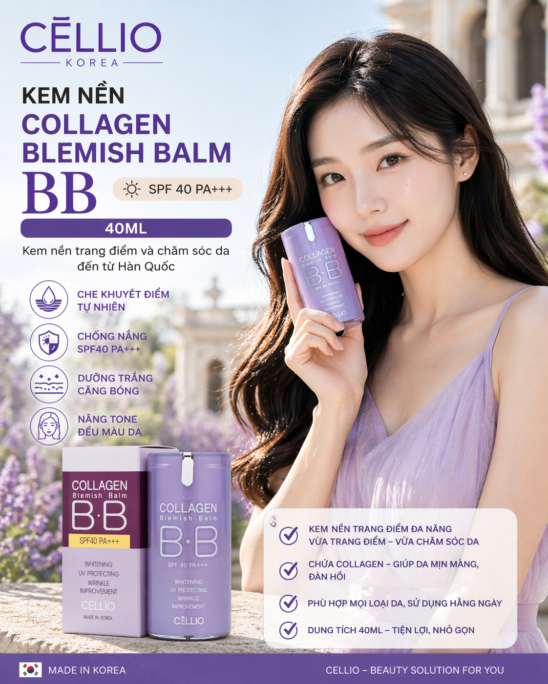 Kem Nền Cellio Collagen Blemish Balm BB SPF 40 PA+++Tone 21 - 40ML 2