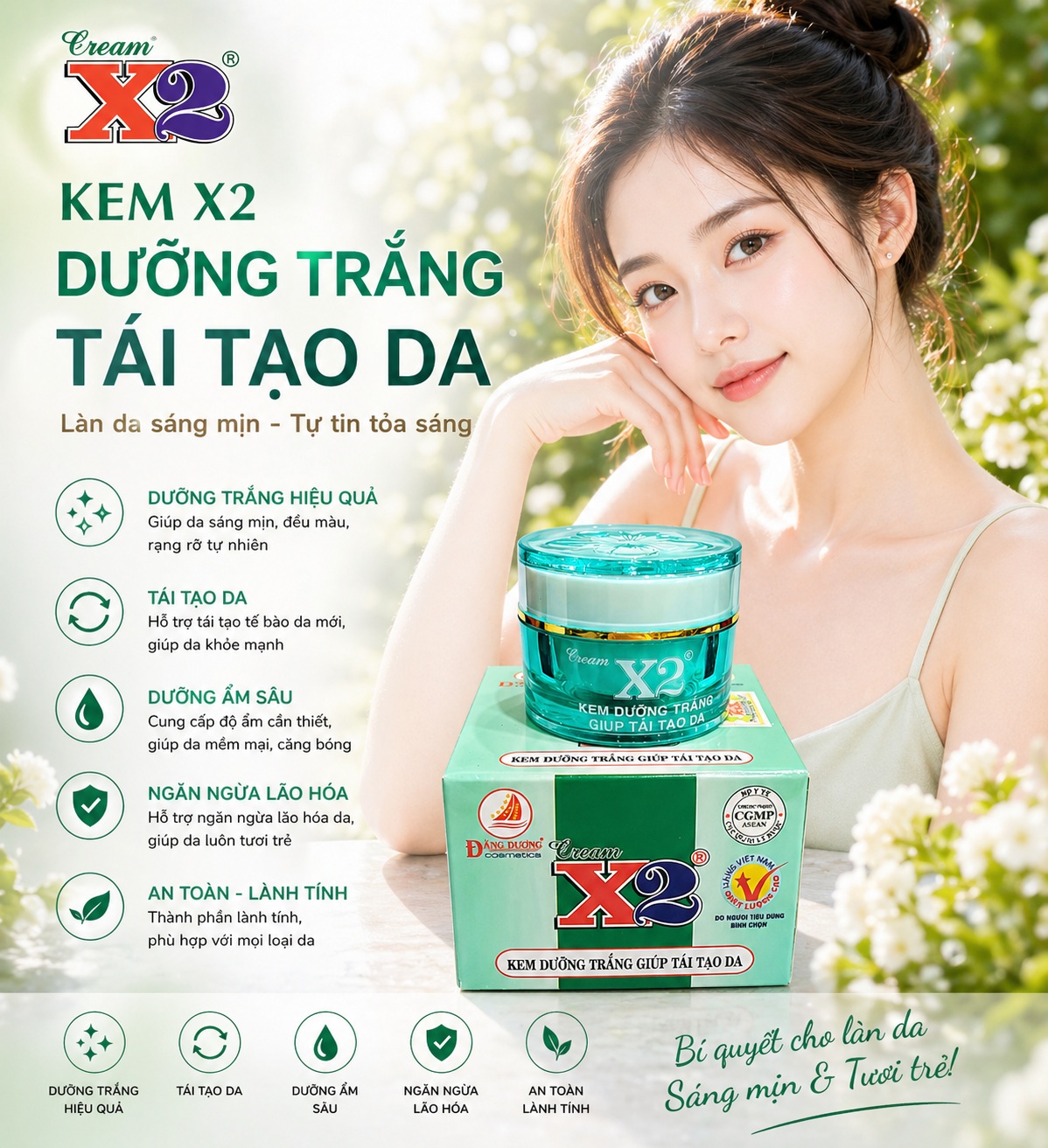 KEM X2 ĐĂNG DƯƠNG - KEM X2 DƯỠNG TRẮNG GIÚP TÁI TẠO DA 8GR 2