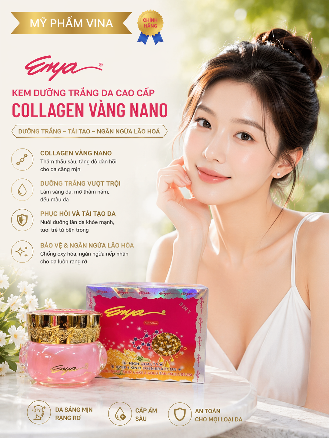 Kem dưỡng trắng da cao cấp enya collagen vàng nano 25gr 1