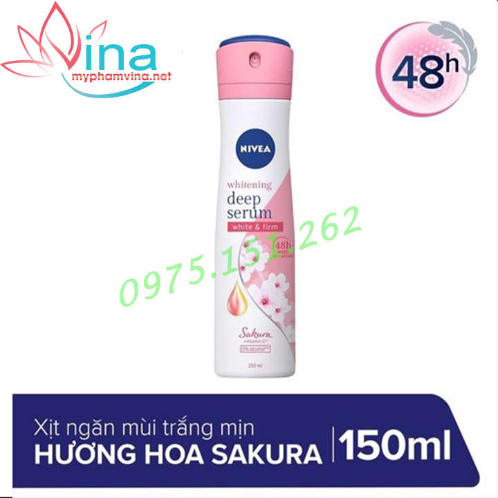 Xịt Ngăn Mùi Nivea Whitening Deep Serum Sakura 150ml 2