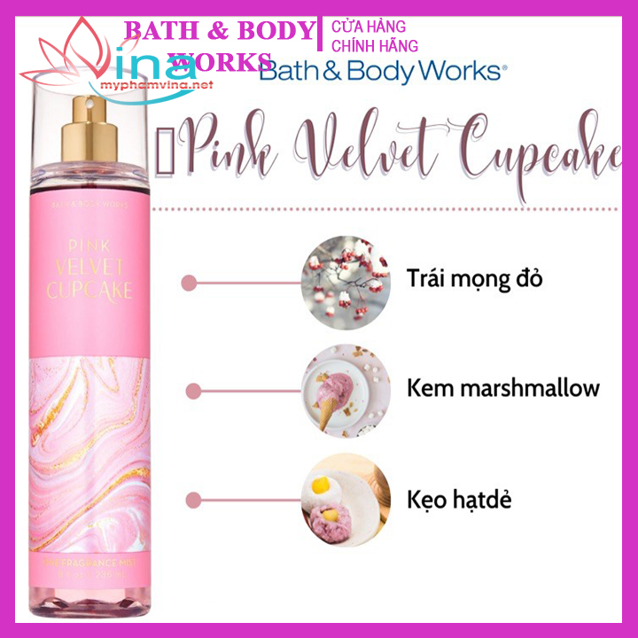Xịt thơm toàn thân Bath and Body Works- Pink Velvet Cupcake 236ml 1