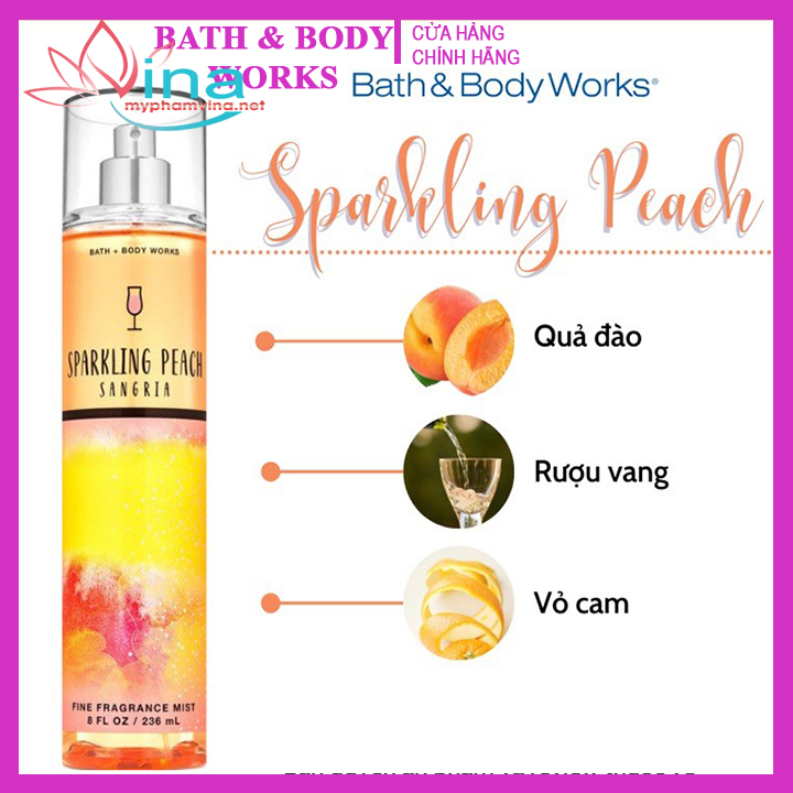Xịt Thơm Bath & Body Works Sparkling Peach Sangria Fine Fragrance Mist 236ML 2